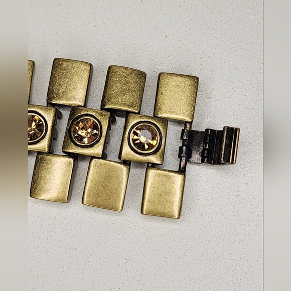 Tractor Tread Bracelet Topaz Rhinestones Golden Brass Metals - Picture 3 of 4